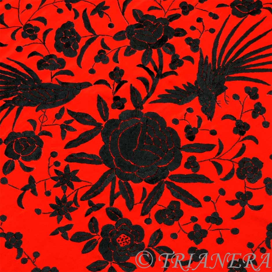 フラメンコ マントン 刺繍 赤 収納袋付き スペイン製 